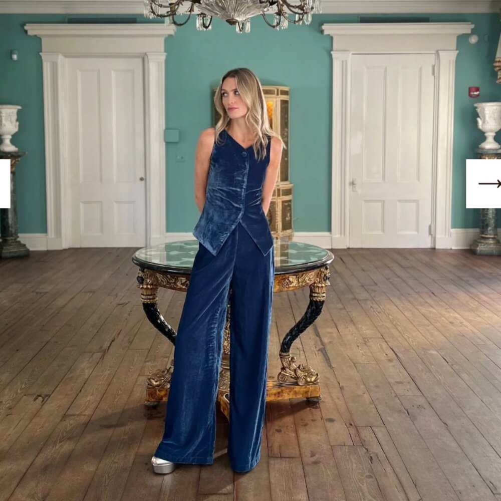 NWT Julia Amory Azure Velvet Julia Pant and Tess Vest, both Size Small